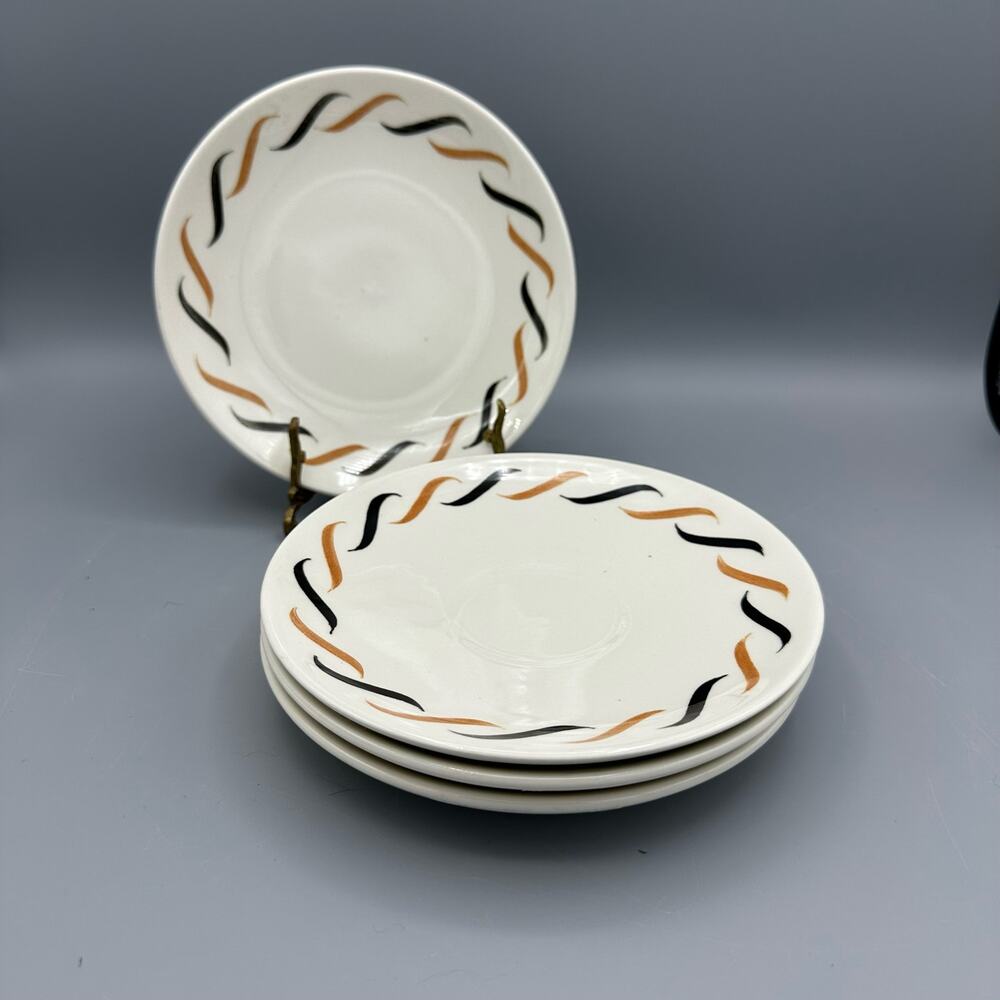 4 pc Royal Brown and Gold Swirl Bread & Butter plate & 3 Saucers Made in USA